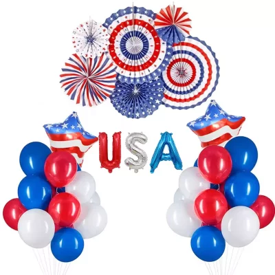 USA Five-pointed Star Paper Fan Flower Balloon Set