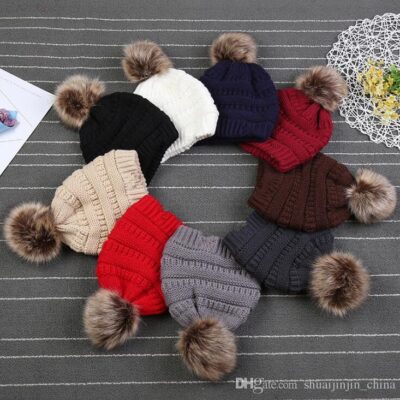Kids PomPom Beanies Baby Knitted Winter Warm Hats