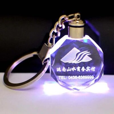 3D Laser LED Glass Crystal Wedding Keychain